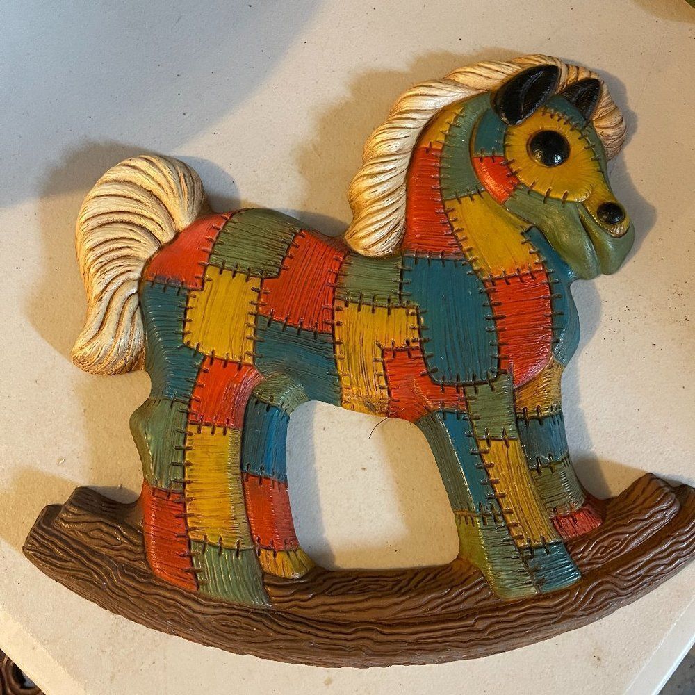 Vintage Patchwork Quilt Rocking Horse Wall Hanging Decor Nursery Baby Kids Room